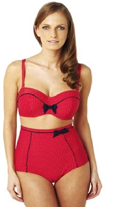 Panache Britt Bandeau bikini Bra High Waisted Briefs Red Spot